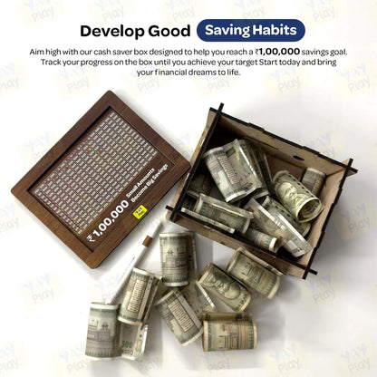 Wooden Money Bank - ₹1 Lakh Savings Challenge Box